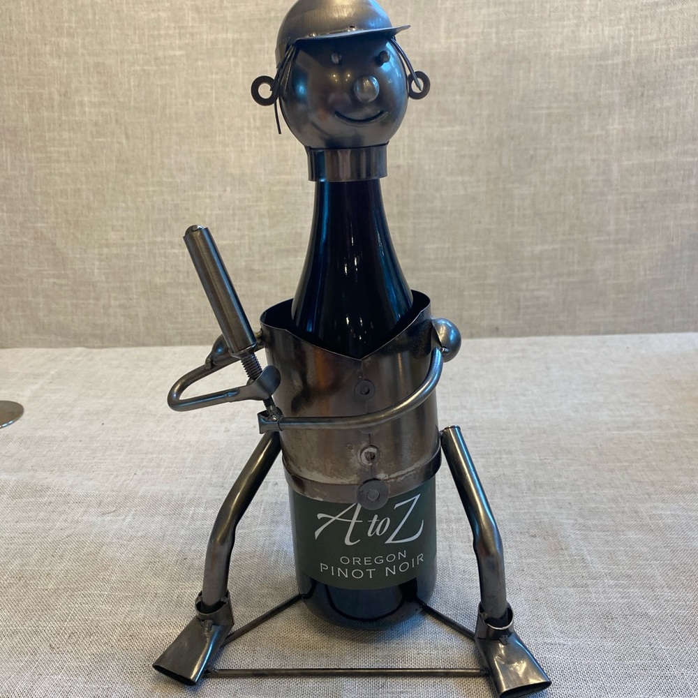 Metal wine bottler holder. Wine not included.